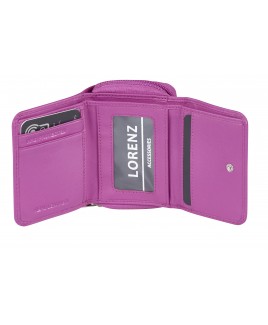 Lorenz RFID Protected Goat Nappa Small Zip Round Purse with Front Trifold Wallet Section--PRICE DROP!!